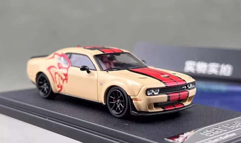 Stance Hunters 1:64 Dodge Challenger SRT Hellcat Beige/Red Graphics β Diecast Car