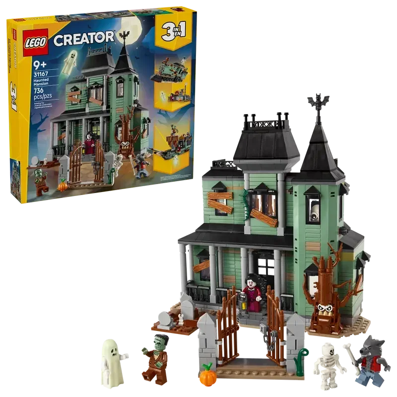 LEGO 31167 Creator 3-in-1 Haunted Mansion Spooky House, Ghost Ship & Train Builds, 736 Pieces, Ages 9+ - Jaiman Toys