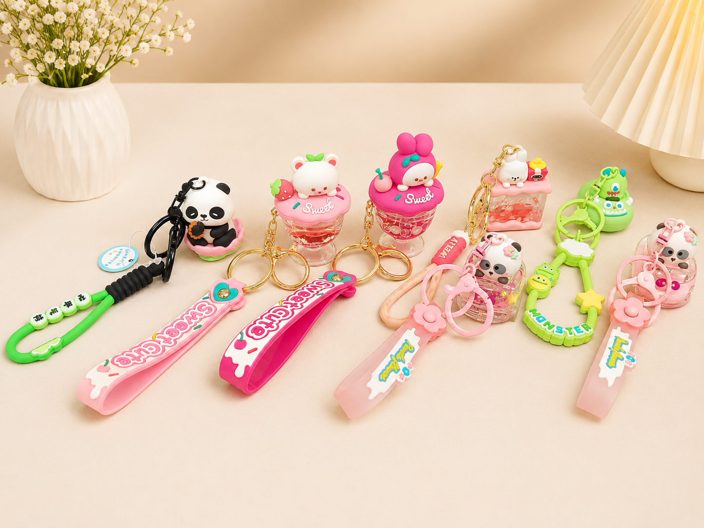 Cute Cartoon Keychain for Kids & Girls | Random Design Key Ring with Strap | Assorted Kawaii Bag Charm & Backpack Accessory (1 Random Design)