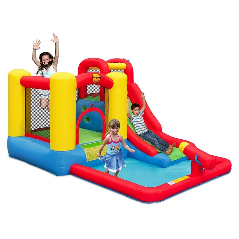 Happy Hop Amusement Park Inflatable Water Park with Slides & Splash Pool | Wet & Dry Inflatable Play Park | Kids Outdoor Water Fun | Ages 3+