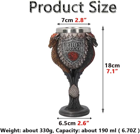Game of Thrones Fire and Blood Dragon Goblet Chalice | 18 cm Fantasy Collectible Cup