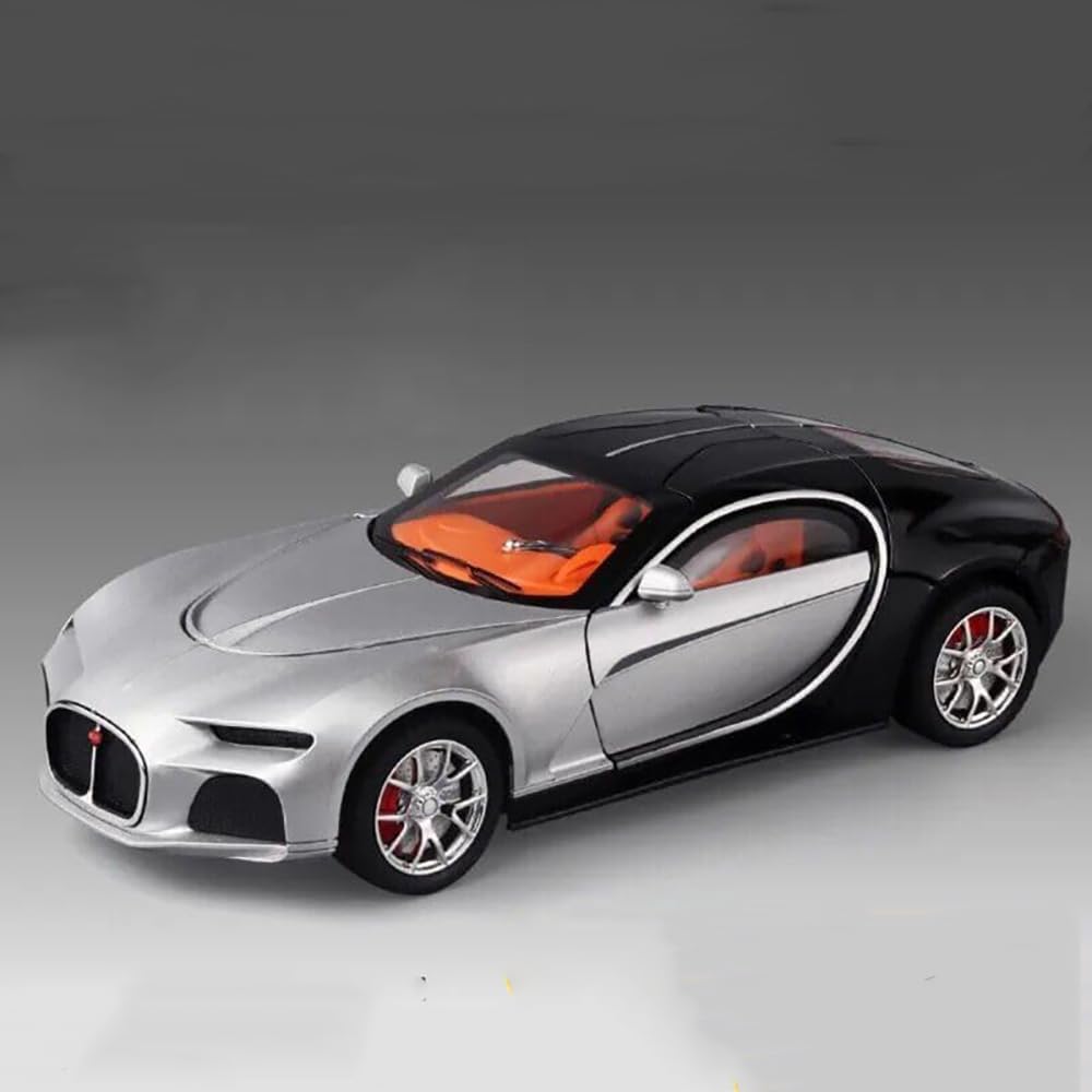 Joy Junction 1:24 Bugatti Chiron Atlantic Scale Die-Cast Model Car with Sound, Light & Pull Back Action – Premium Metal Hypercar Collectible (Silver/Black)