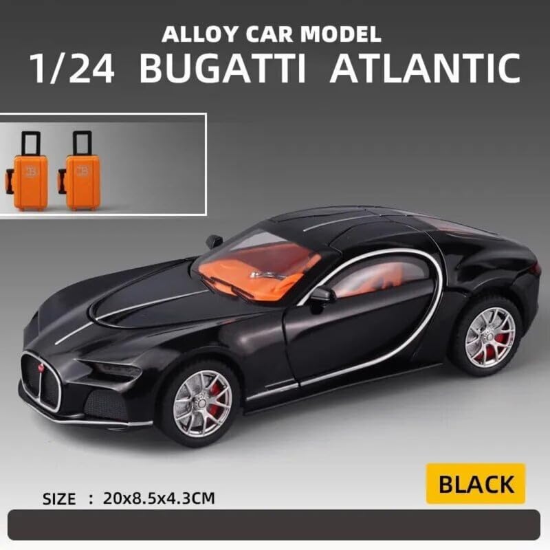 Joy Junction Bugatti Chiron Atlantic 1:24 Scale Die-Cast Model Car with Sound, Light & Pull Back Action – Premium Metal Collectible (Black)