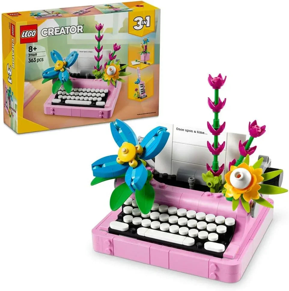 LEGO Creator 3in1 Typewriter with Flowers Toy - Transforms into a Keytar Model or a Flowerpot with Pen & Notebook - Building Set for 8+ Year Old Girls & Boys - Creative Birthday Gift - 31169 - Jaiman Toys