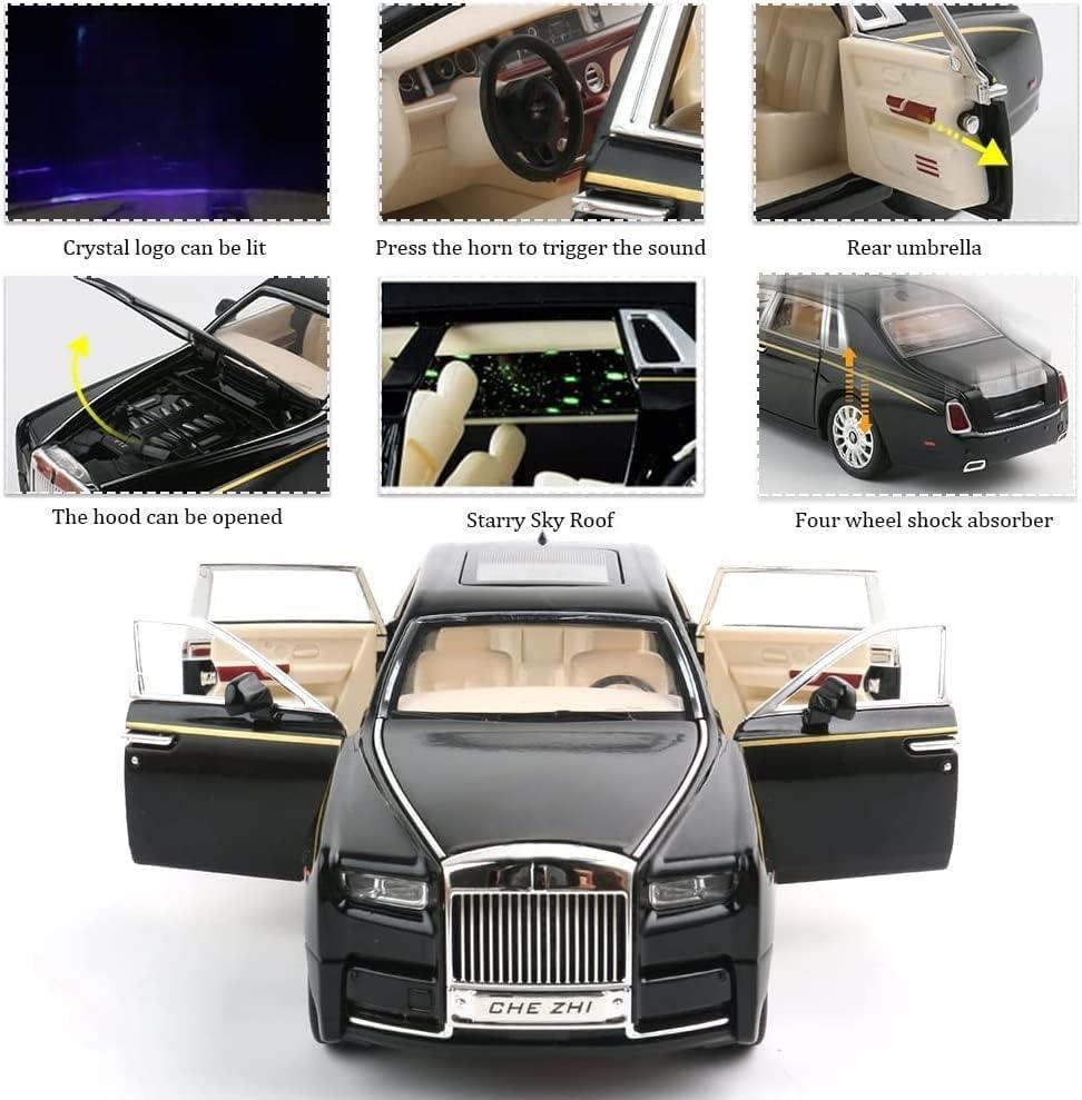 Che-ZHI 1:24 Scale Rolls-Royce Phantom Die-Cast Black Model with Lights and Sounds