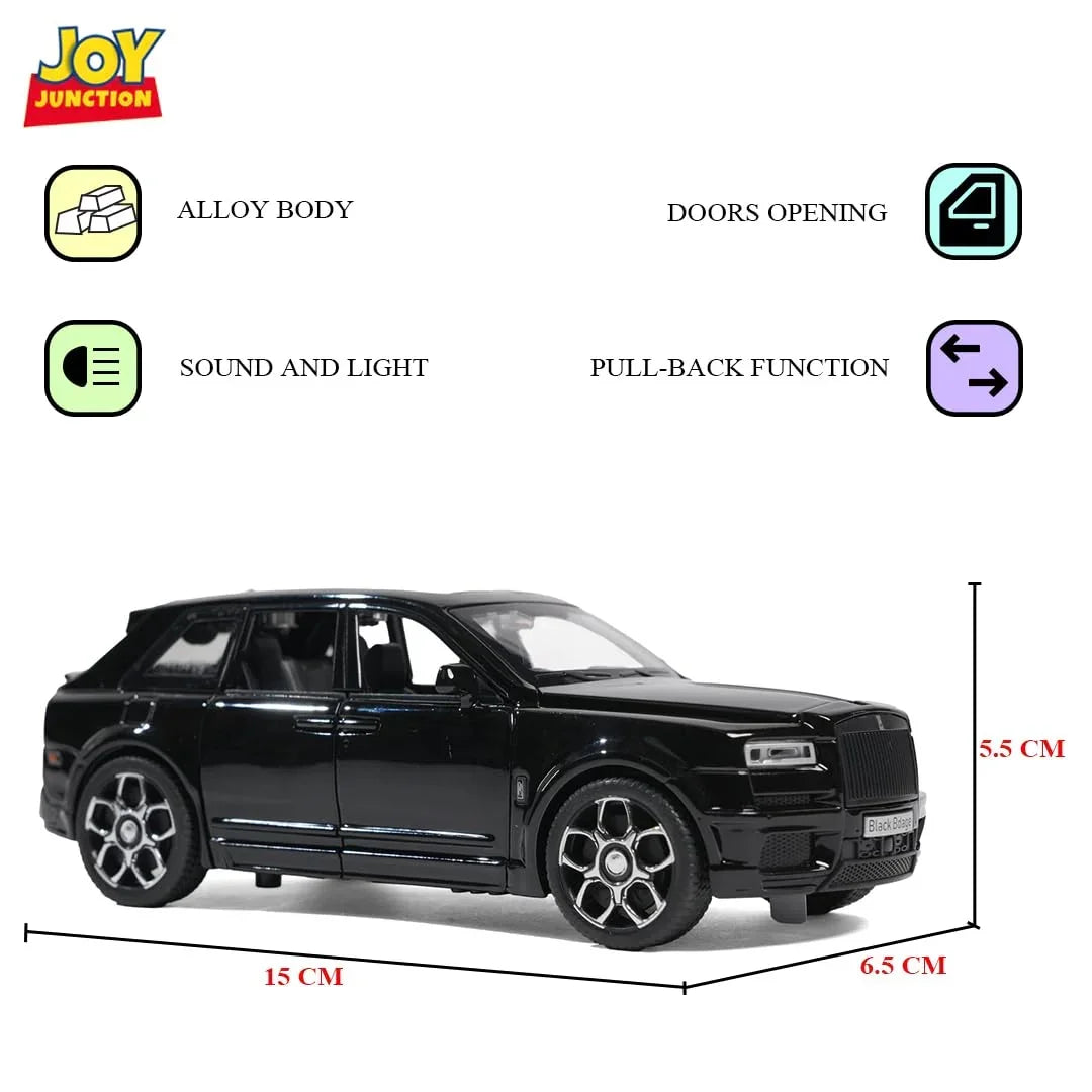 JOY JUNCTION Rolls Royce 1:32 Scale Alloy Metal Pullback Die-Cast Model Car – Black with Lights, Music & Openable Doors - Jaiman Toys