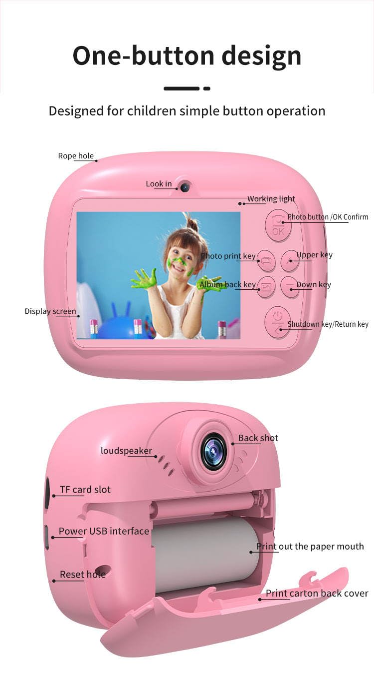 24 Pcs Mix - Print Camera for Kids – Thermal Ink-Free Printing Digital Camera with Paper Roll