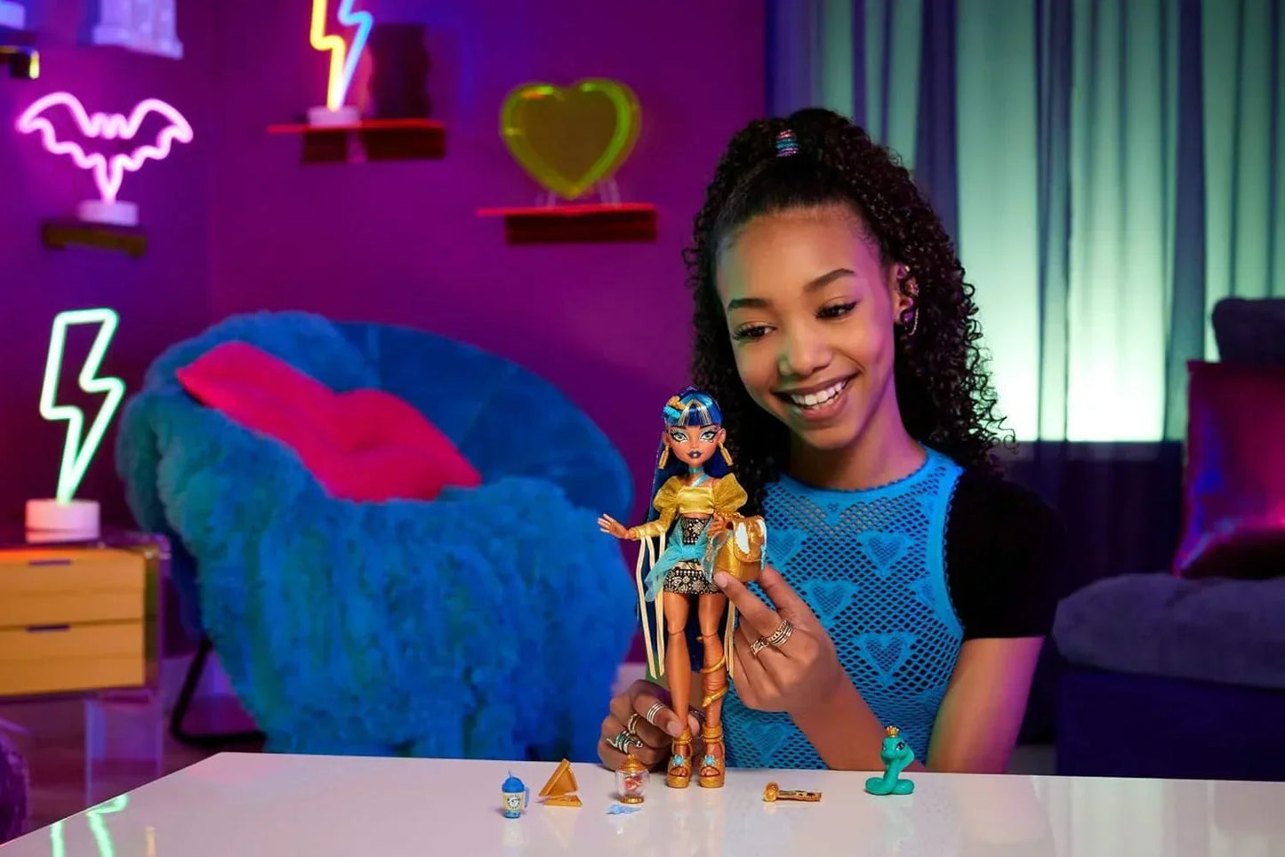 Monster High Cleo De Nile Doll – Golden Blouse & Layered Skirt | Includes Pet Cobra Hissette, Backpack & Accessories - Jaiman Toys
