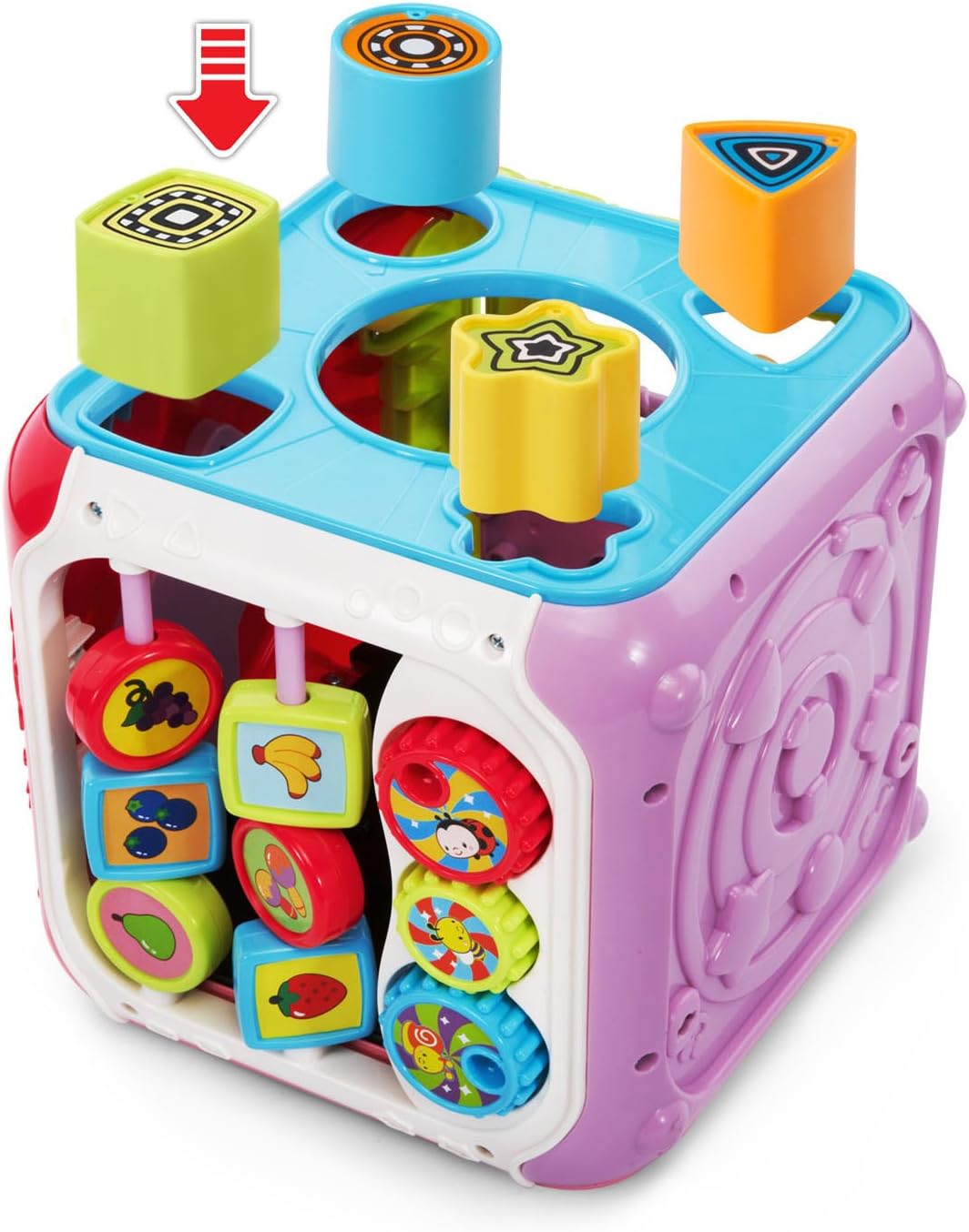 VTech Sort & Discover Activity Cube Interactive Learning Toy with Shape Sorter, Lights, Sounds & Music | Pink
