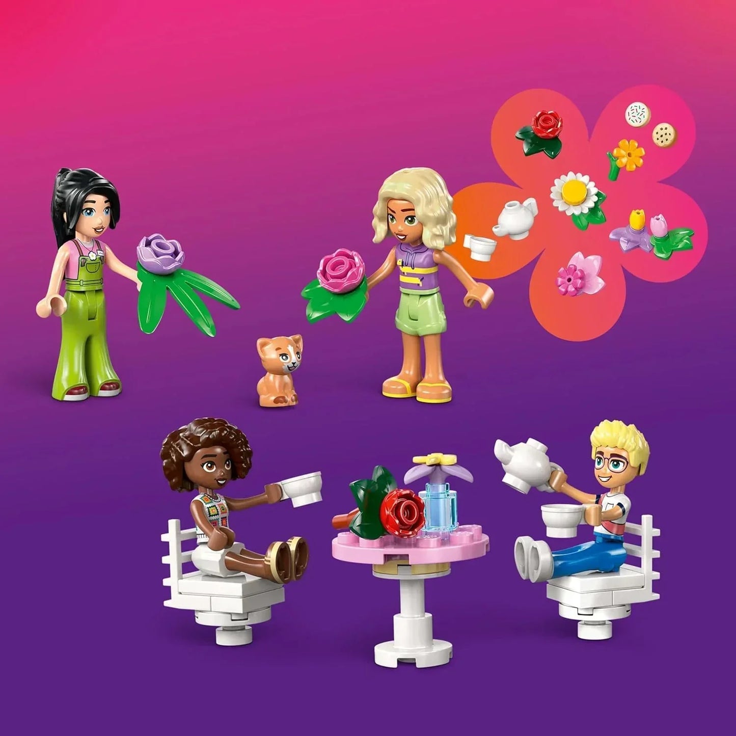 LEGO Friends 42671 Plant Café & Flower Shop Toy - Building Set with 4 Mini Dolls, a Cat Figure, a Tram and Kitchen Accessories incl. Pastries, Cups & a Teapot - Birthday Gift for 9+ Year Old Girls