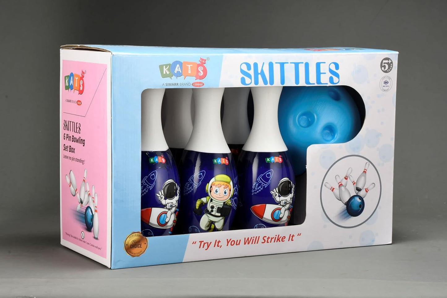 KATS Skittles 6-Pin Bowling Game Set for Kids – Indoor & Outdoor Bowling Toy with Ball | Large Bowling Pins | Age 5+