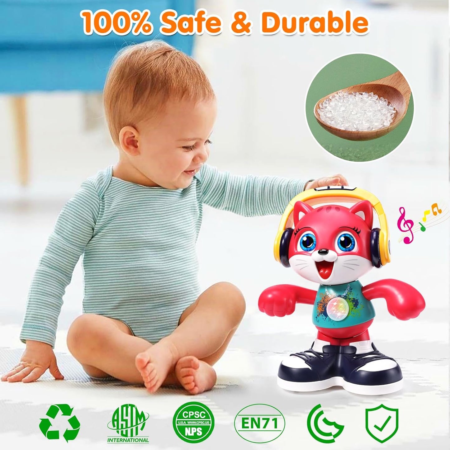 Hola Dance & Record Cat Toy (12 inch) – Musical Crawling Learning Toy with Voice Recording for Toddlers (18–60 Months)
