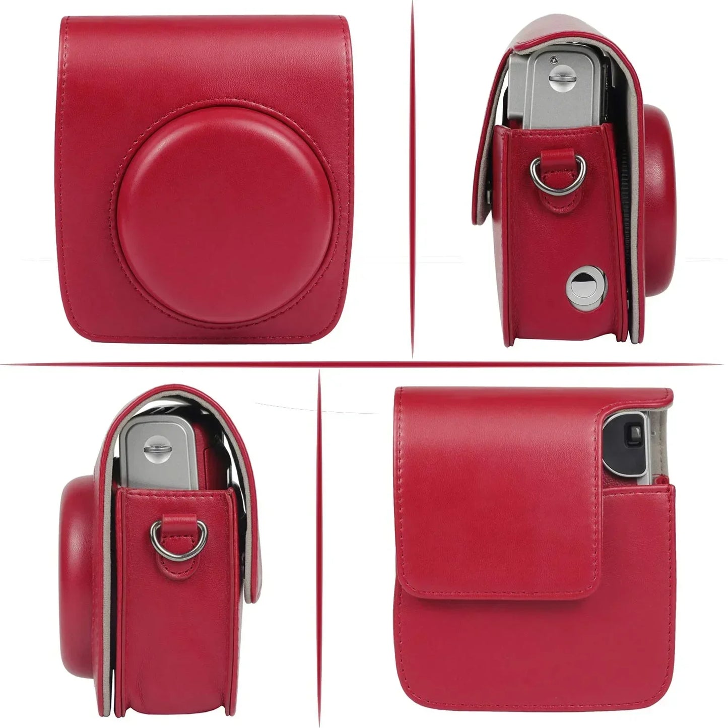 Vintage Charm โ Classic PU Leather Case with Strap for Instax Mini 90 Neo Classic - Red - Jaiman Toys