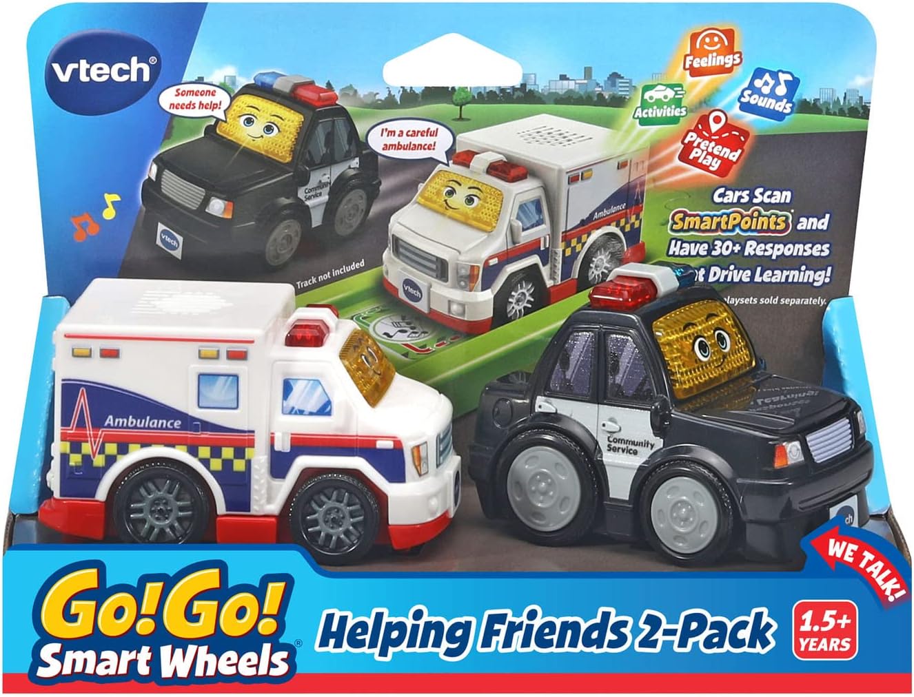VTech Go! Go! Smart Wheels Helping Friends 2-Pack | Interactive SmartPoint Police Car & Ambulance with Lights, Sounds & Educational Phrases for Toddlers