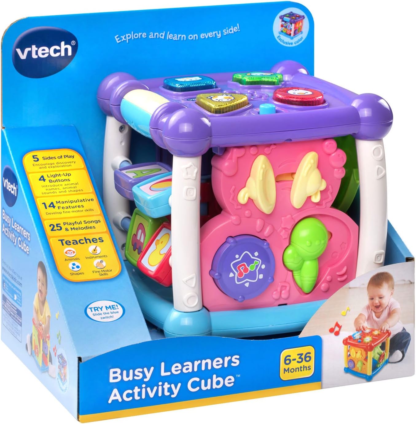 VTech Busy Learners Activity Cube | Interactive Learning Cube with Lights, Sounds, Music & Educational Activities | Purple