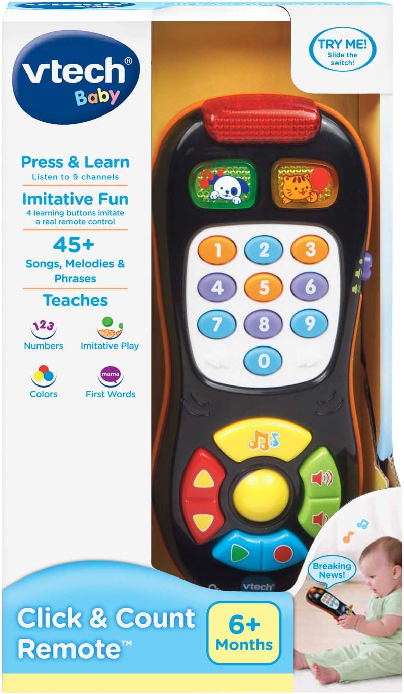 VTech Click and Count Remote, Black | Interactive Learning Remote Control Toy with Numbers, Music, Lights & Educational Sounds