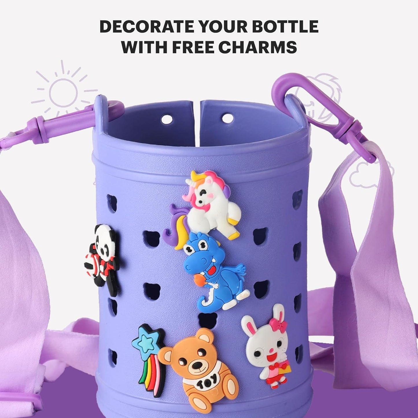 Kids Insulated Stainless Steel Water Bottle with Carry Pouch – Leakproof School Bottle with Shoulder Strap (Cute Cat Design)