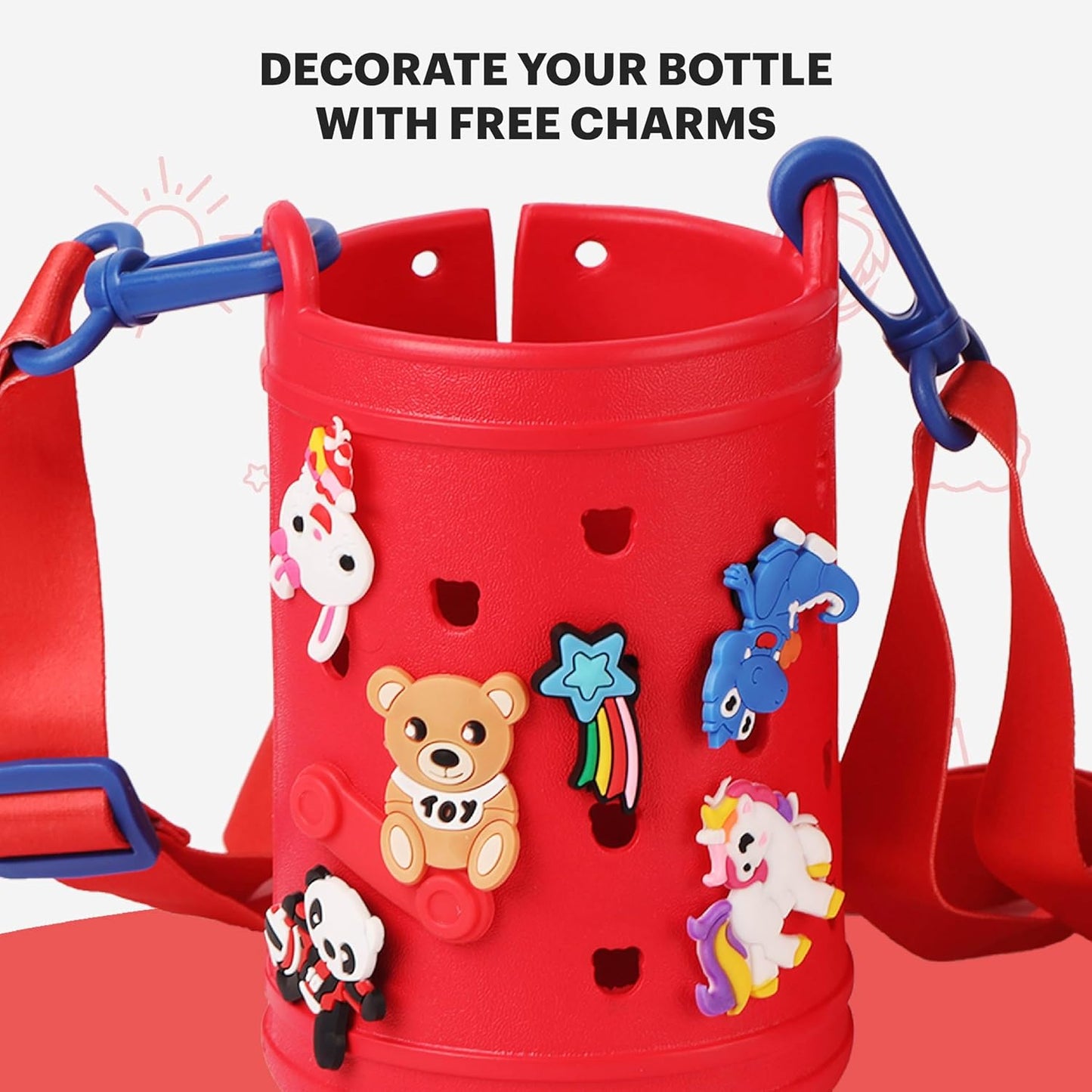 Kids Insulated Stainless Steel Water Bottle with Carry Pouch – Leakproof School Bottle with Shoulder Strap (Cartoon Animal Design)