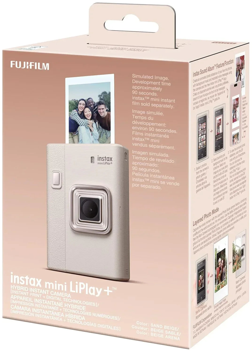 Fujifilm Instax Mini LiPlay+, Sand Beige Hybrid Instant Camera with Bluetooth & Sound Capture