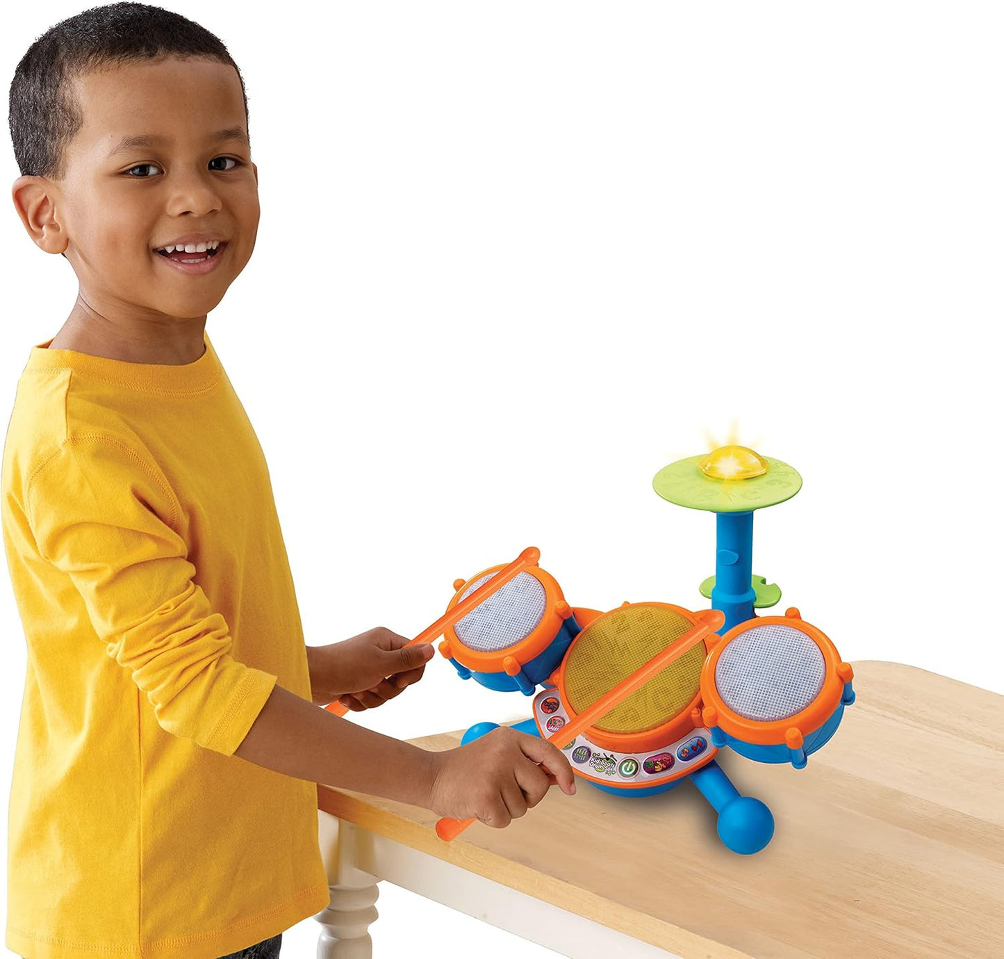 VTech KidiBeats Drum Set (Frustration Free Packaging), Orange | Interactive Musical Drum Kit with Lights, Drumsticks & Educational Learning Toy for Kids