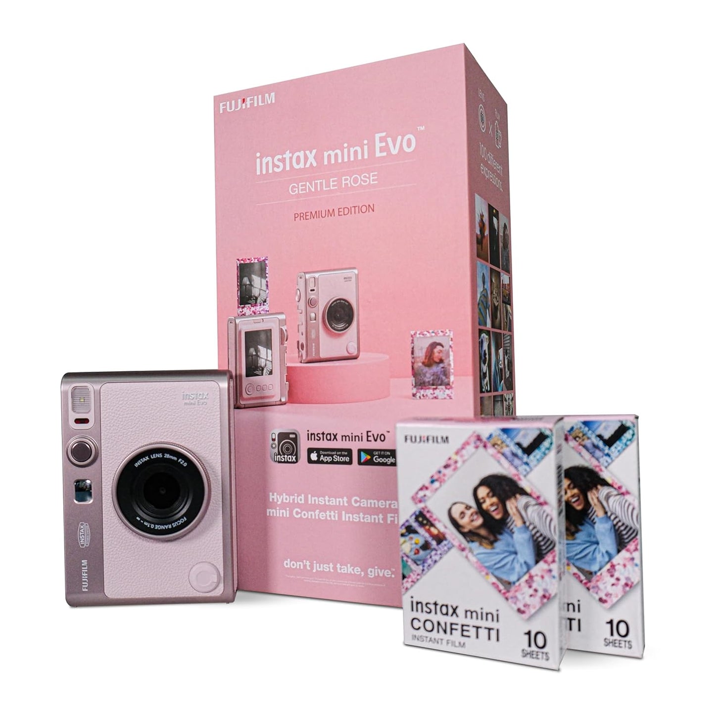 Fujifilm Instax Mini Evo Hybrid Camera Premium Edition with 20 Shots – Gentle Rose