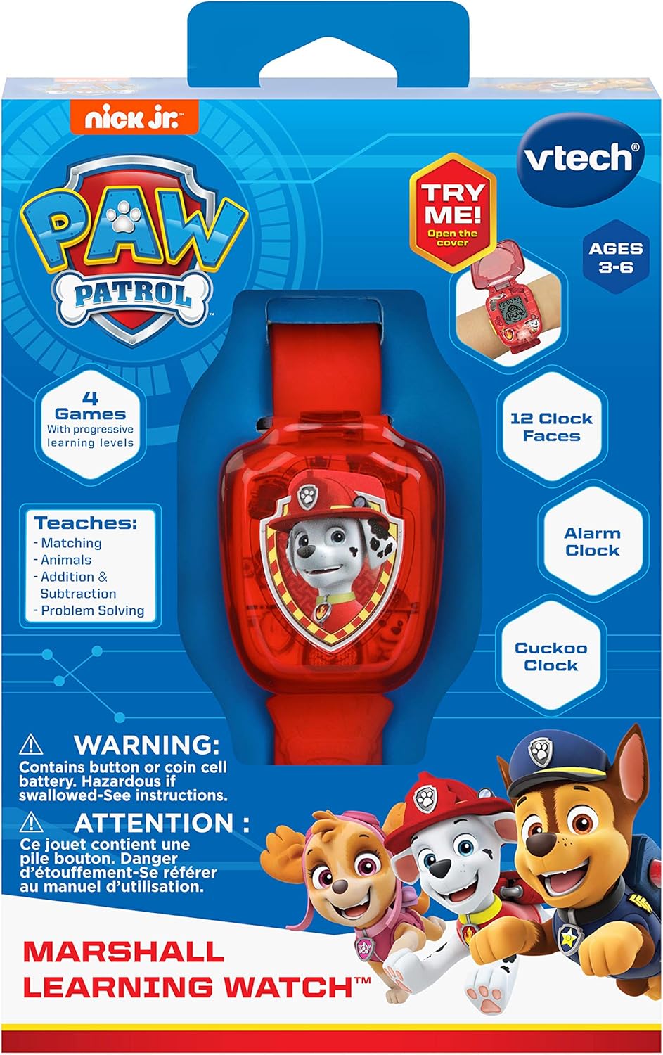 VTech PAW Patrol Marshall Learning Watch, Red | Interactive Educational Watch with 4 Learning Games, Alarm, Timer, Clock & Cuckoo Clock for Kids