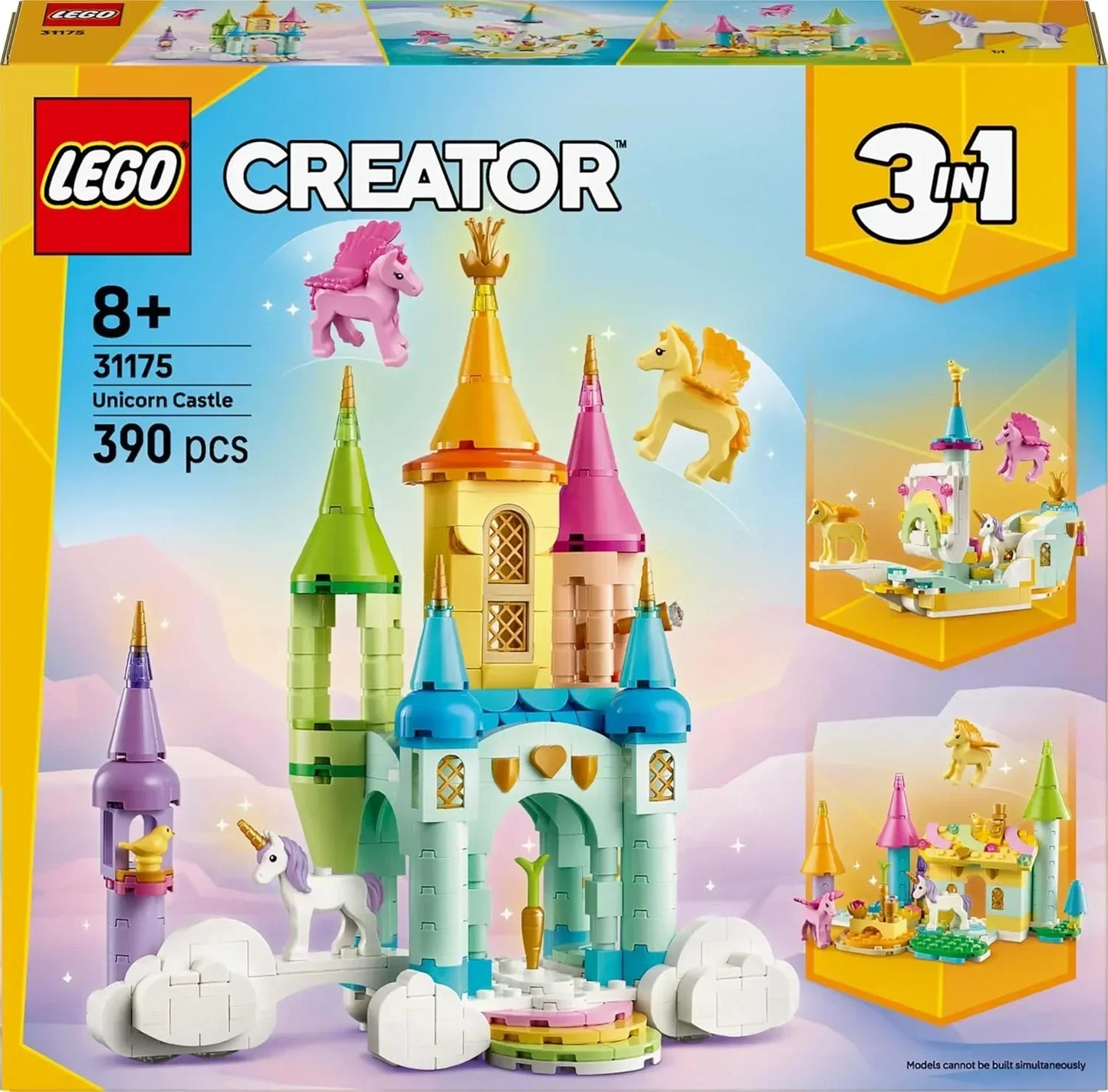 LEGO 31175 Creator 3-in-1 Unicorn Castle 390-Piece Fantasy Build with Unicorn & Pegasus Figures, 8Years+