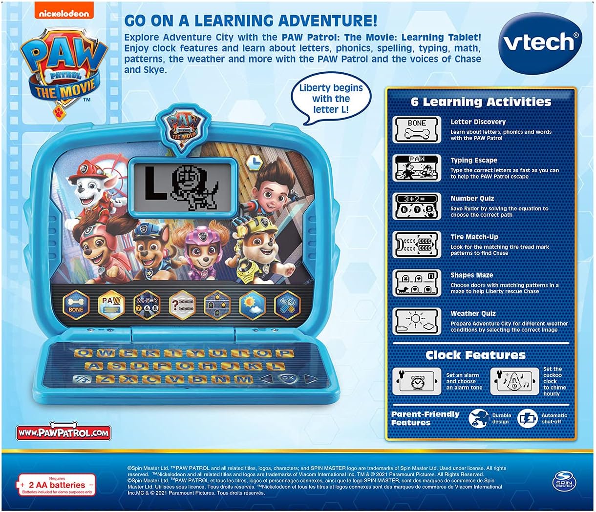 VTech PAW Patrol Learning Tablet | Interactive Educational Laptop Tablet with 6 Learning Activities, Typing, Phonics, Math & Clock Games for Kids
