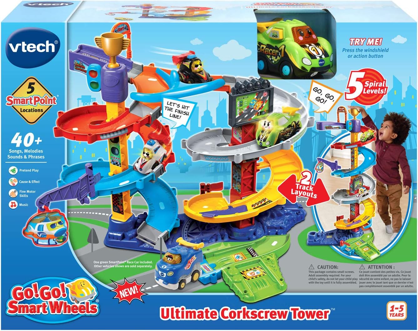 VTech Go! Go! Smart Wheels Ultimate Corkscrew Tower | Interactive Race Track Playset with Corkscrew Spiral, SmartPoint Vehicle & Educational Toy for Toddlers