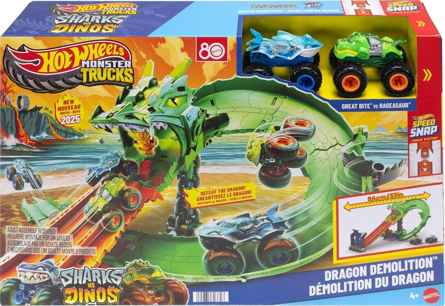Hot Wheels Monster Trucks β Sharks vs. Dinos Dragon Destruction Playset
