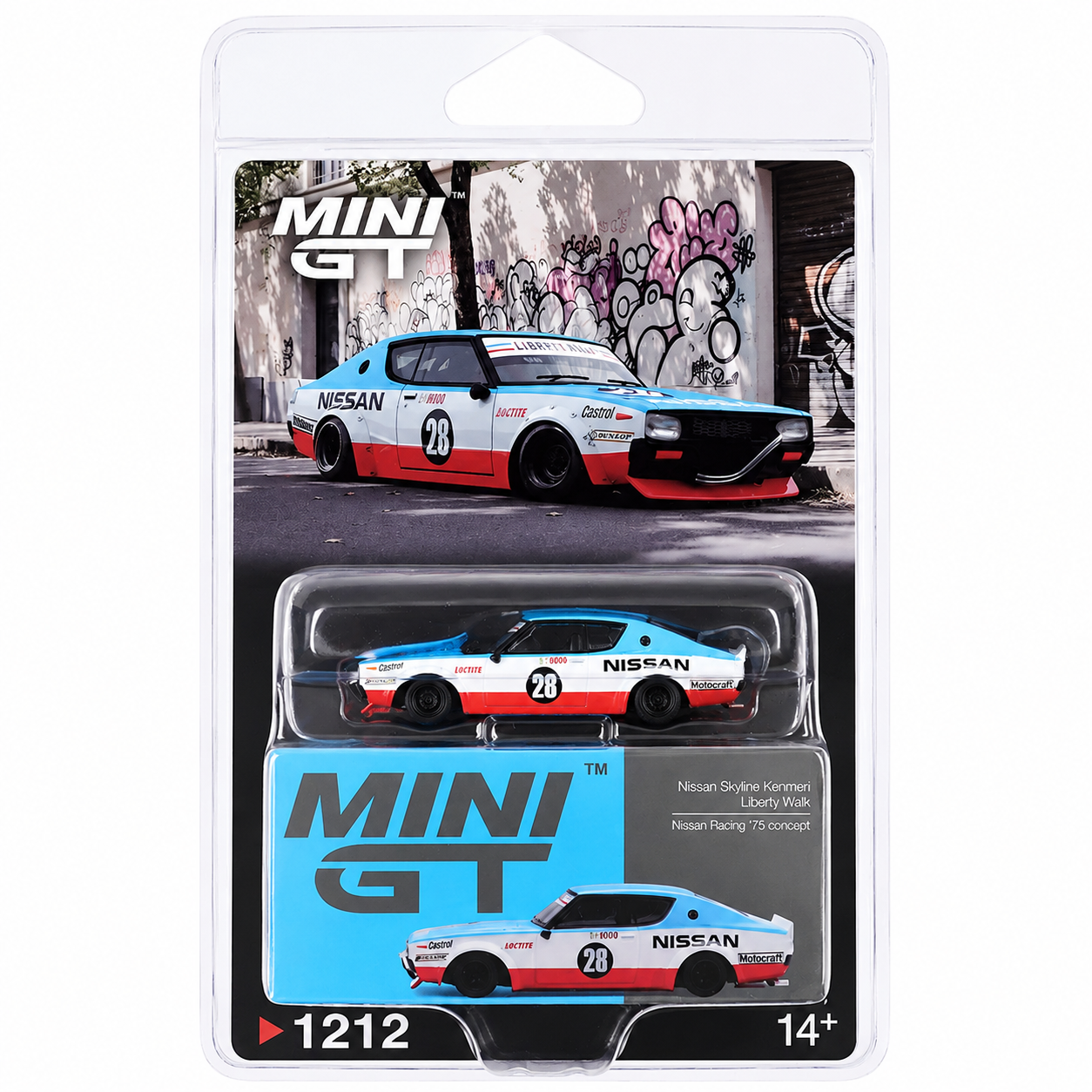 MINI GT 1:64 (Blister Pack) Nissan Skyline Kenmeri Liberty Walk Nissan Racing '75 Concept Diecast Model Car | Collectible Display Edition | #1212