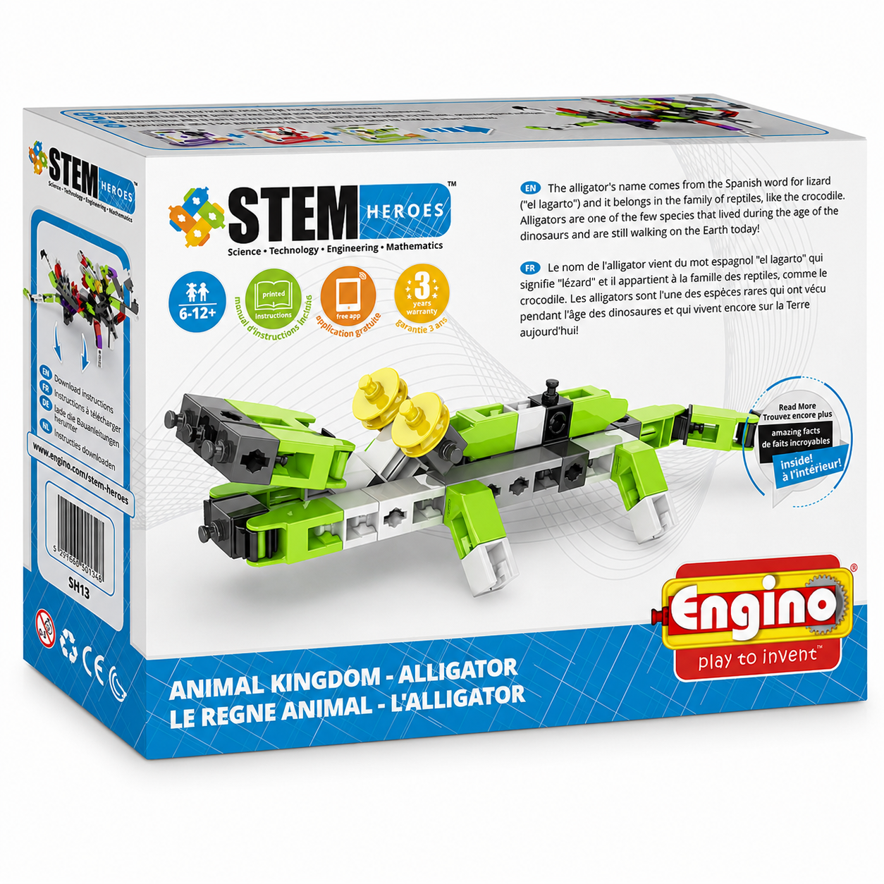 (Box Damaged) Engino STEM Heroes Animal Kingdom Alligator Building Kit | STEM Construction Toy for Kids Age 6-12 | Educational Engineering & Science Learning Set | DIY Animal Model Building Kit