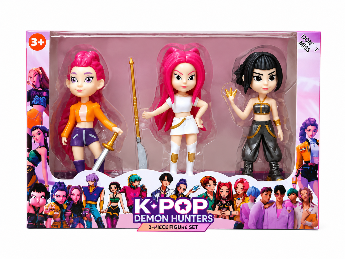 K-Pop Demon Hunters Action Figure Set for Kids – 3 Piece Anime Style Collectible Doll Toy Set with Accessories