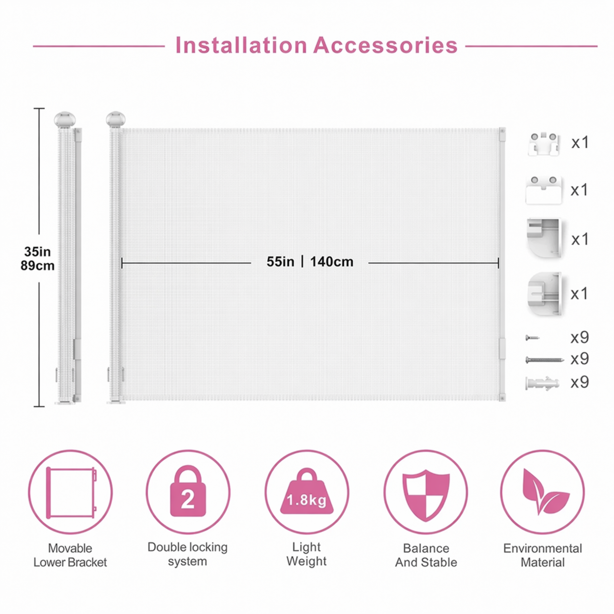 SG0021 Baby Safety Gate ,Extra Tall Retractable Stair Gate Folding Baby & Pet Gate | Adjustable Lower Bracket | Extra Height Protection