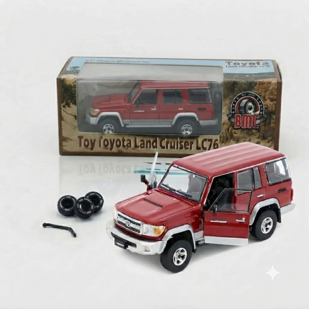 BM Creations 1:64 Toyota Land Cruiser LC76 Diecast Model Car | Premium Collectible with Opening Parts & Accessories | Three Color Variants