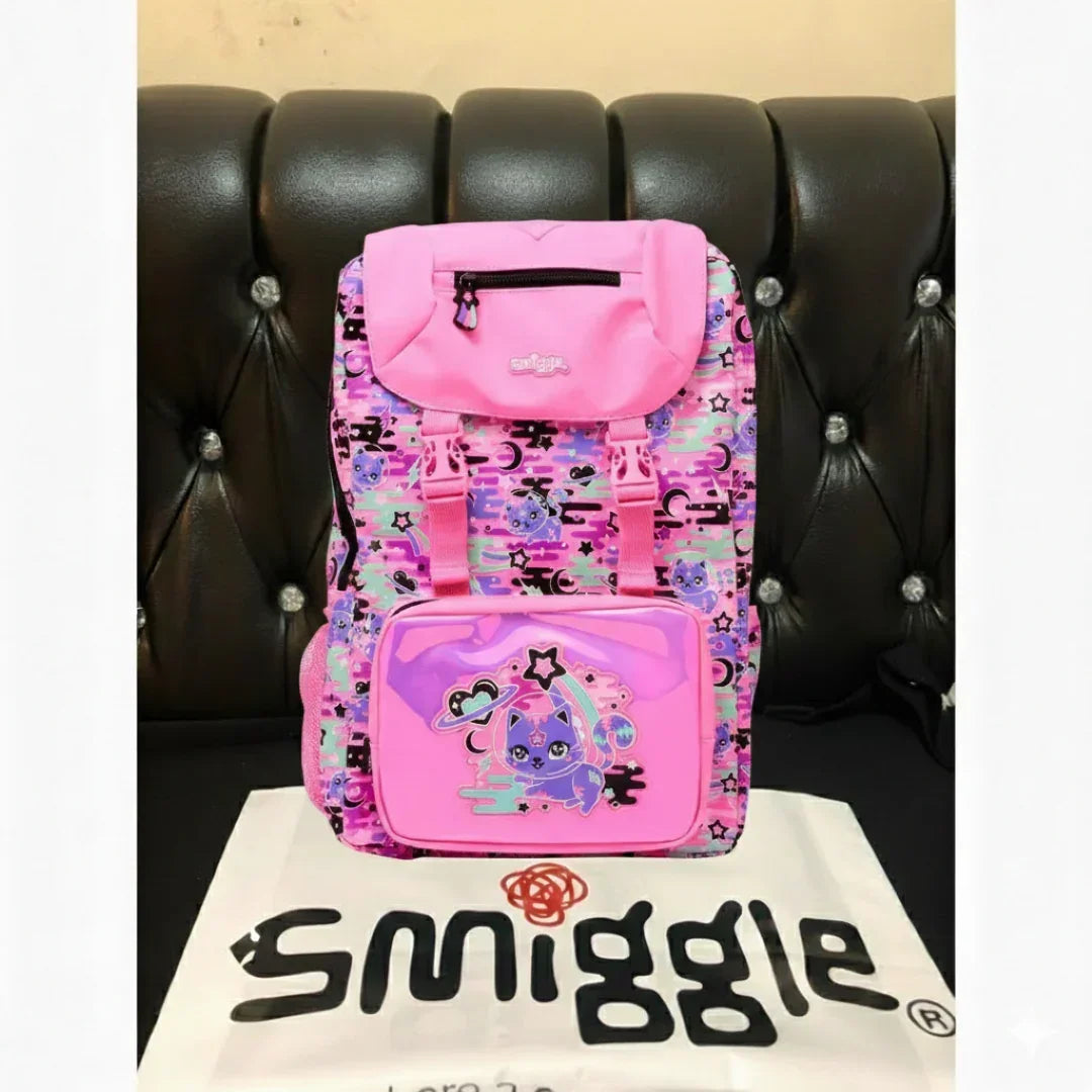 Smiggle Away Foldover Backpack – Pink | 16-Inch Zipped Pockets & Dual Bottle Holders