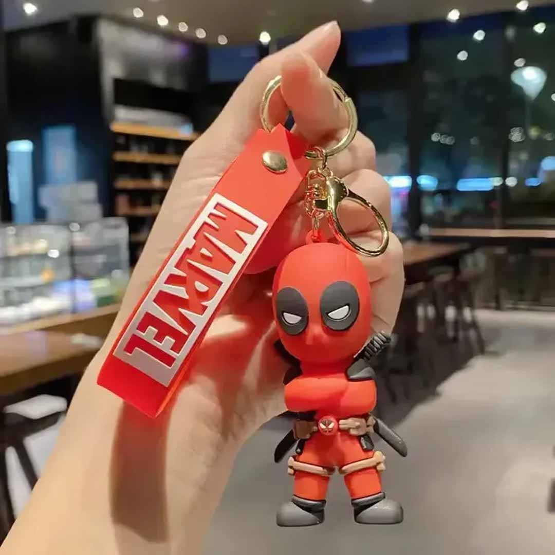 Deadpool Character Keychain with Marvel Strap – 3 PVC Superhero Figure Keyring for Bags & Keys (Assorted Designs)