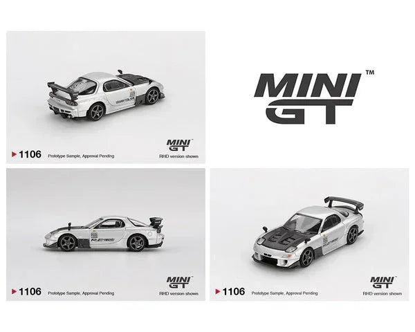 Mini GT 1:64 Mazda RX-7 RE-Amemiya Silver Metallic Diecast Model Car – MGT01106-R
