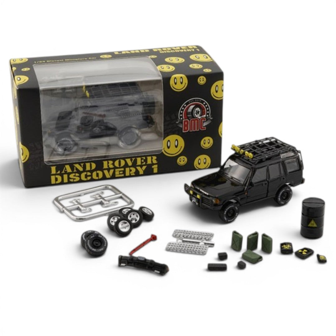 BM Creations 1:64 Land Rover Discovery I (1998) Black Smile Edition (RHD) Diecast Model Car | Premium Collectible with Accessories