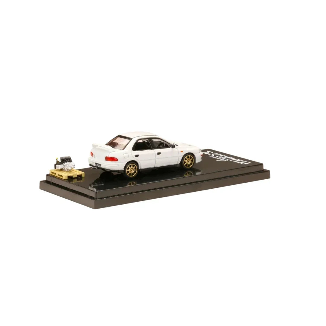1:64 Hobby JAPAN HJ642013bw Subaru Impreza Wrx (GC8) 1992 Edition Scale Die-Cast Model Car with Engine Display – White - Jaiman Toys