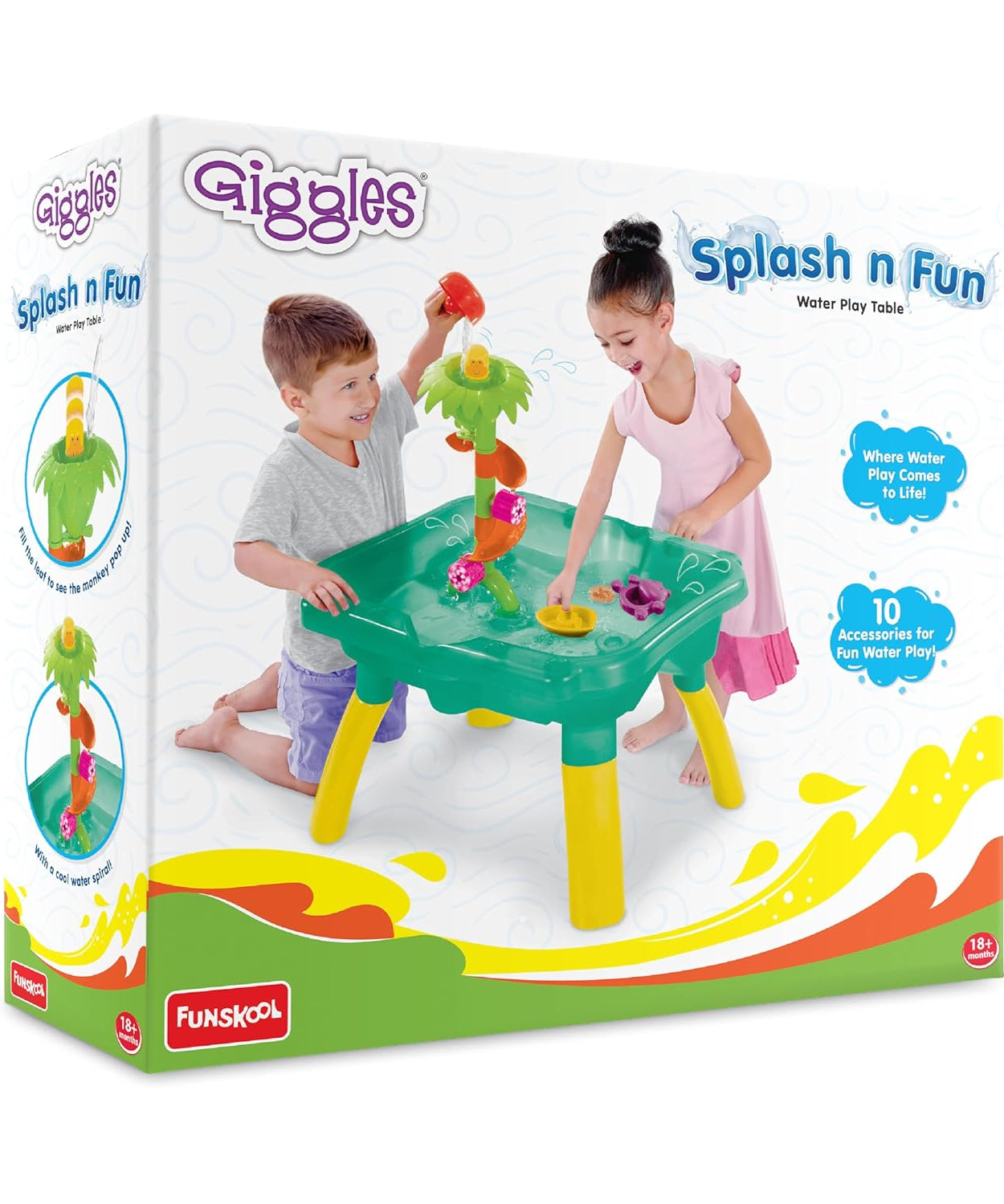 Funskool Giggles Splash n Fun Water Play Table | Interactive Kids Water Table with 10 Accessories | Educational Outdoor Toy for Toddlers 18M+