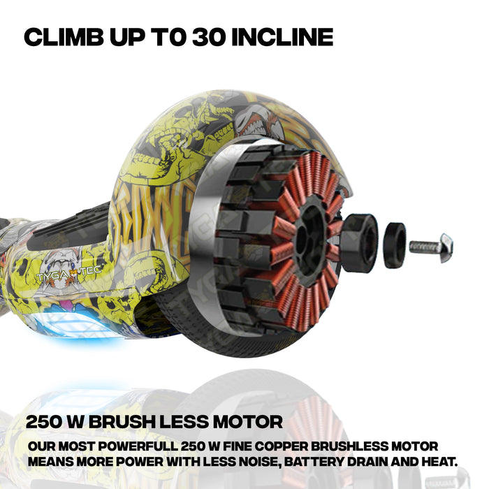 TYGATEC T2 Bluetooth Hoverboard with LED Lights β 6.5 Inch Self Balancing Scooter with App Control, Multicolor Graffiti Design