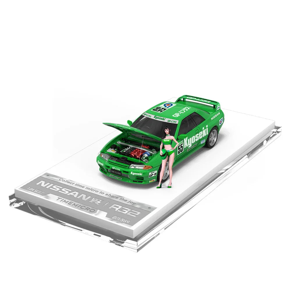 Time Micro 1:64 Scale Nissan Skyline GT-R R32 Green No.55 Figure Edition Diecast Model Car | Premium Metal Collector Car | Opening Hood & Collector Figure Included | Limited Edition | 14+