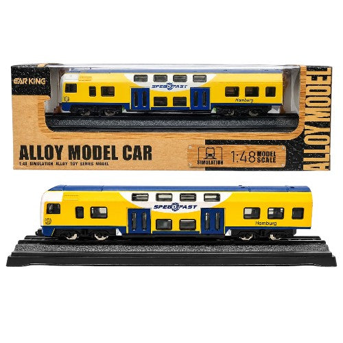 Speedfast Hamburg Double Decker Passenger Train Toy | Yellow & Blue Railway Coach | Push & Play Train with Display Track & Window Gift Box
