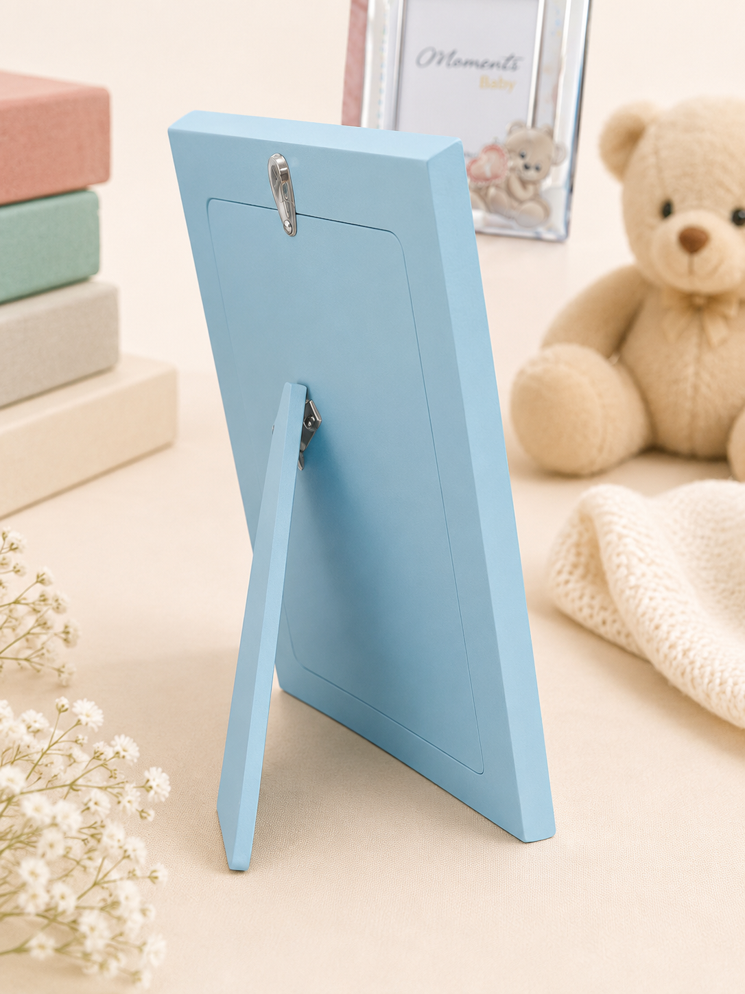 (Distress box) Momentz Baby Teddy Bear Silver Plated Photo Frame | Bilaminated Silver Baby Picture Frame for Nursery Décor & Baby Gifts (Outer Box Slightly Creased/Dirty, Product Inside Perfect Condition)
