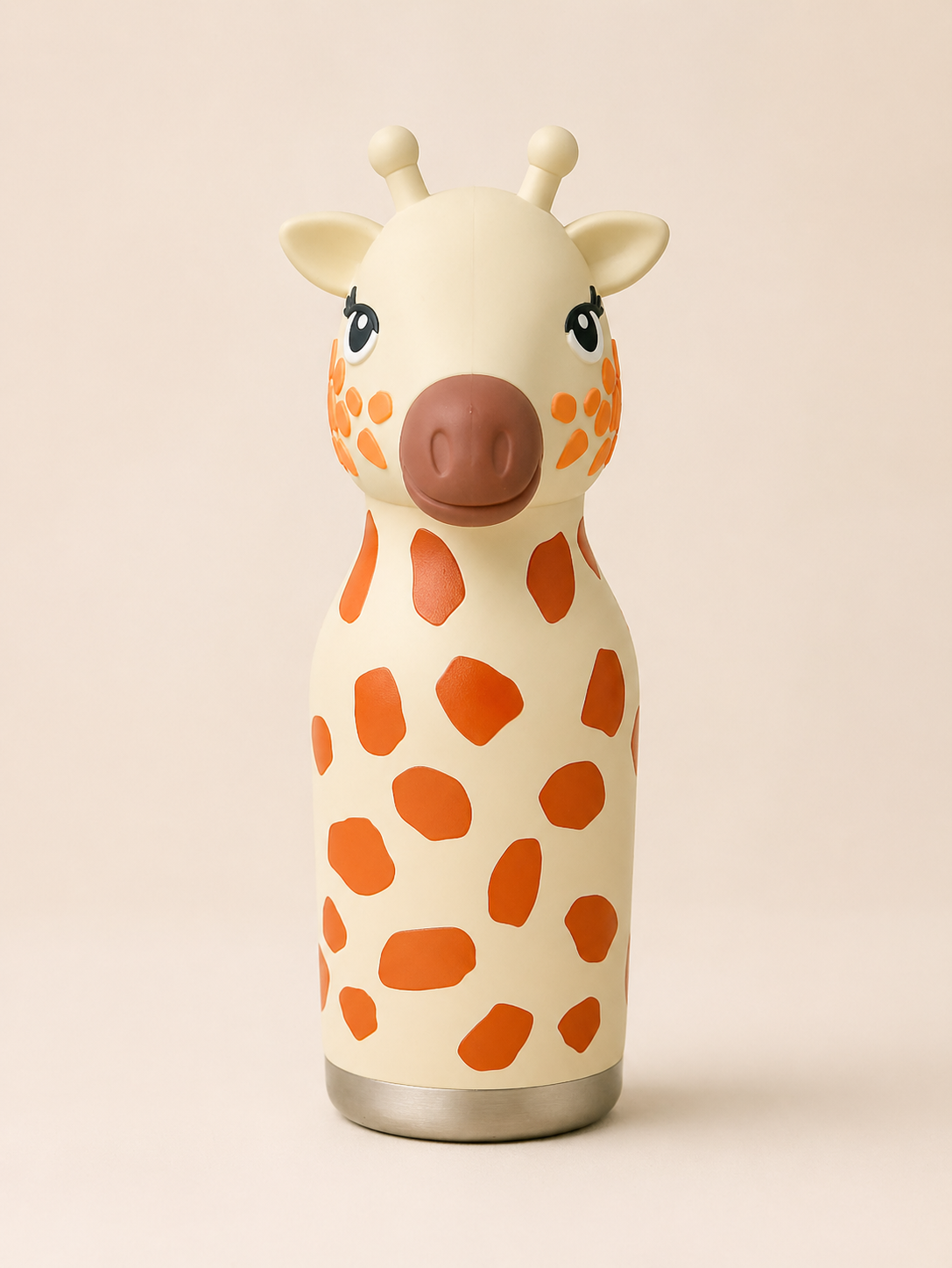 Afresh 365 Giraffe Animal Head Insulated Kids Water Bottle 450ml (16oz) | Stainless Steel Straw Bottle