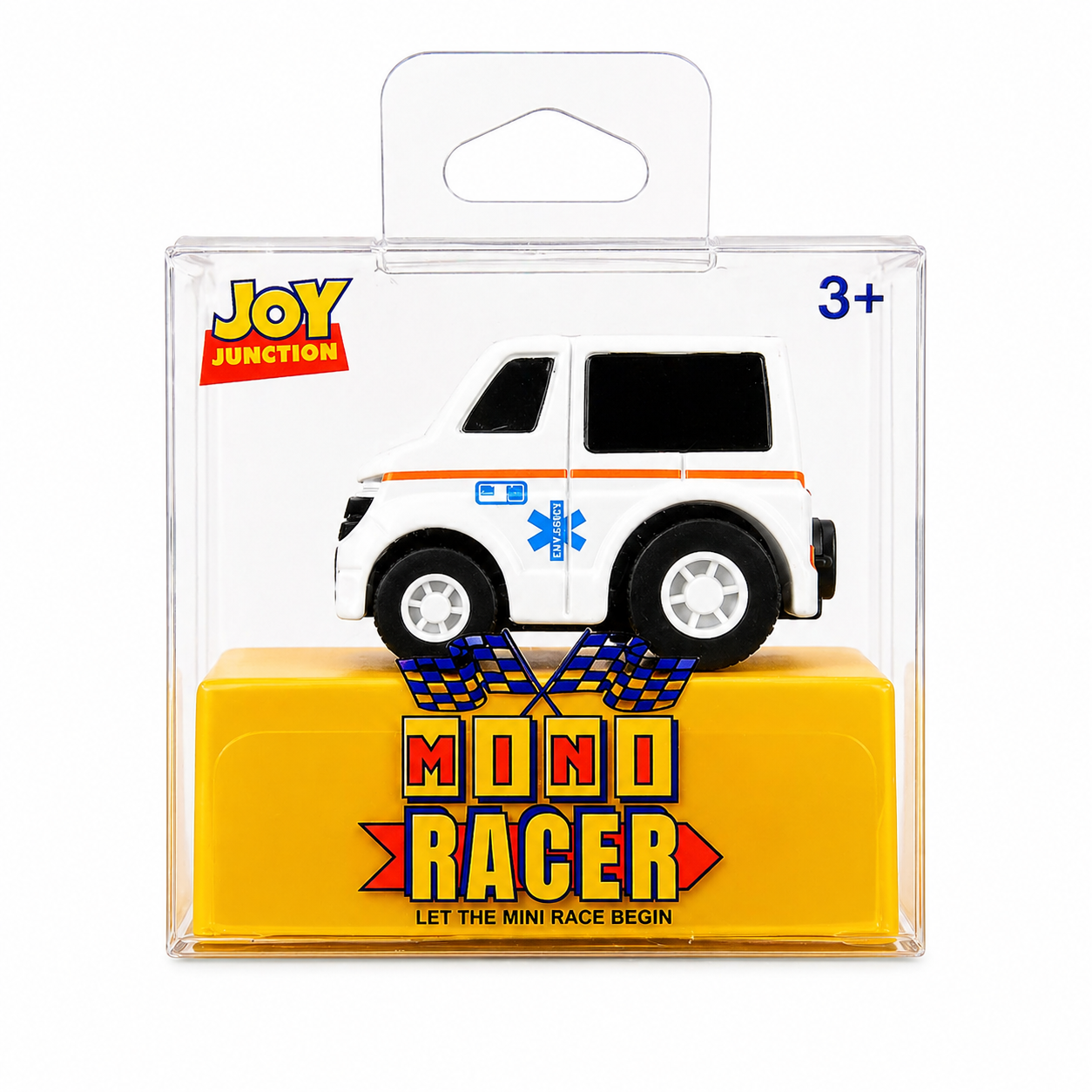 Joy Junction Mini Racer Ambulance 1:64 Scale Pull Back Toy – Friction Powered Emergency Vehicle for Kids & Collectors (3+ Years)