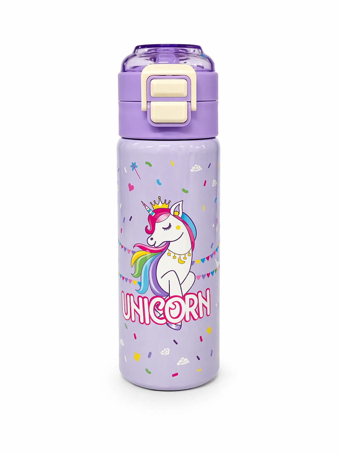 Kids Stainless Steel Unicorn Water Bottle 500ML with Straw Lid – Leakproof Insulated School Bottle for Girls (Unicorn Designs)