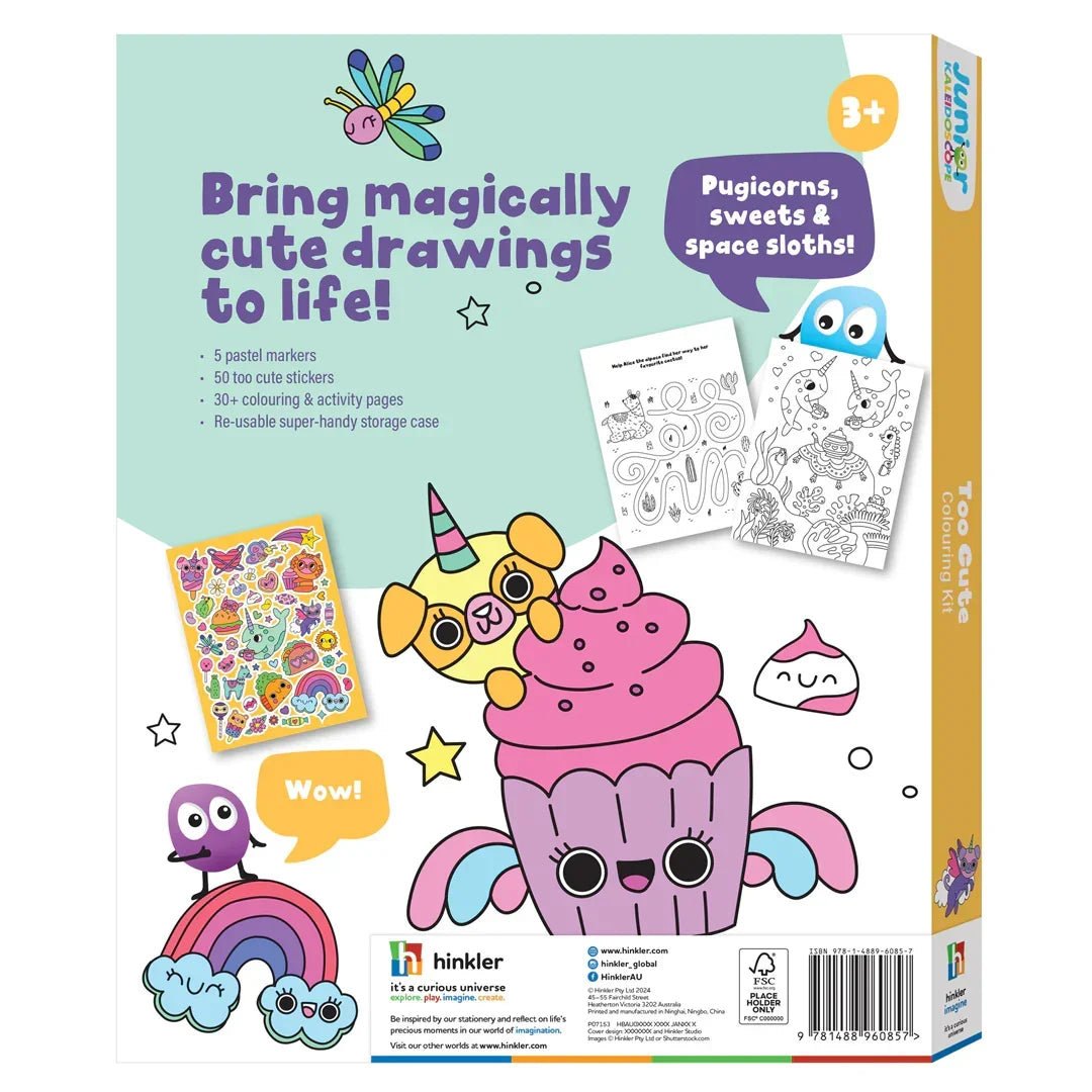 Junior Kaleidoscope Too Cute Colouring Kit- 50 Stickers and 5 Markers Age 3+ - Jaiman Toys