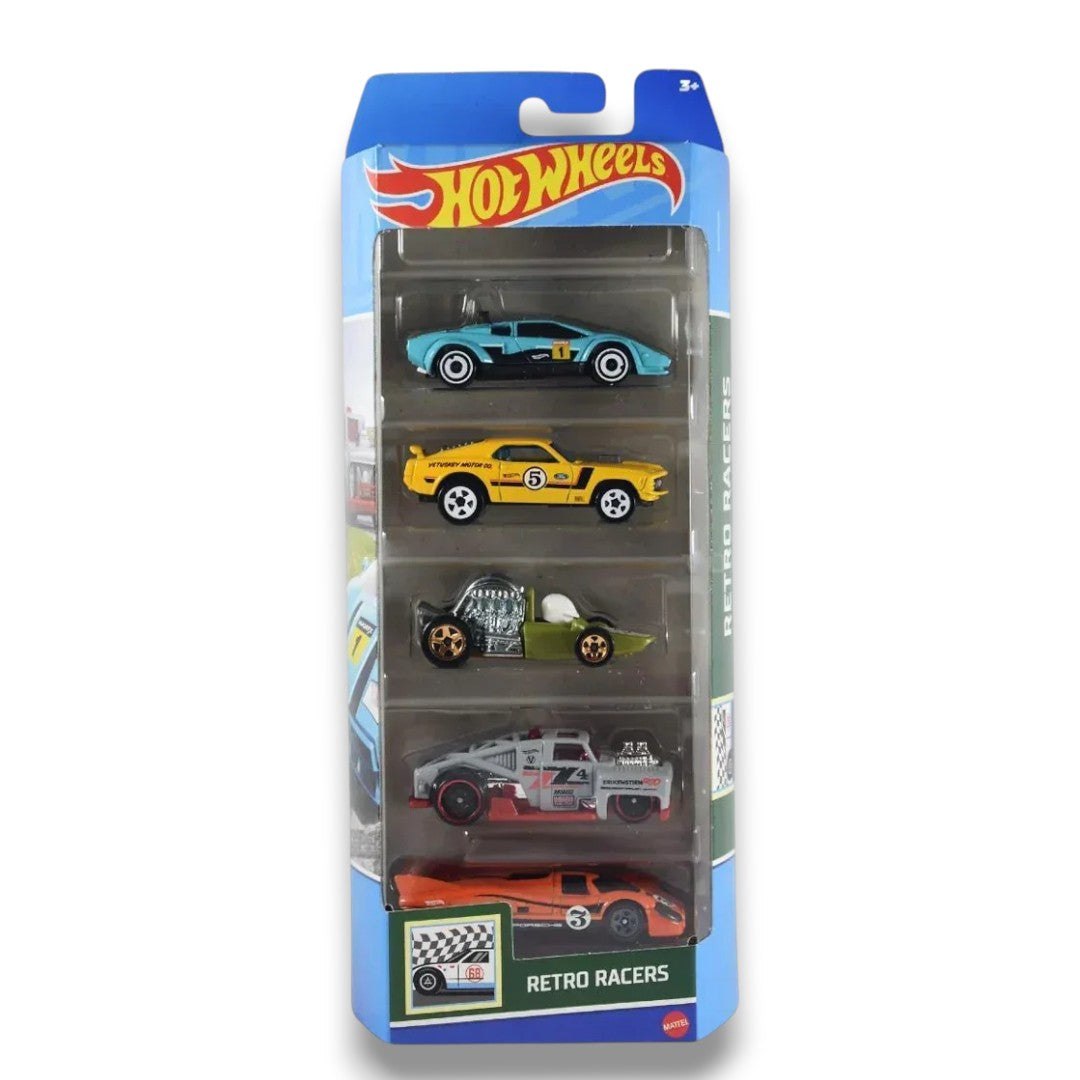 Hot Wheels Retro Racers 5-Pack Die-Cast Cars Set | Mattel 1:64 Scale Collectible Vehicles
